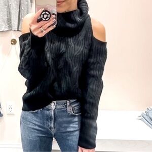 Evereve Black Cold Shoulder Turtleneck Sweater